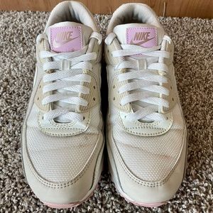 Beige, White, and Pale Pink Nike Air Max 90 - size 8.5